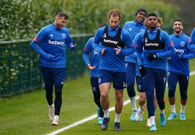 West Ham United players train for their Europa League match. PA