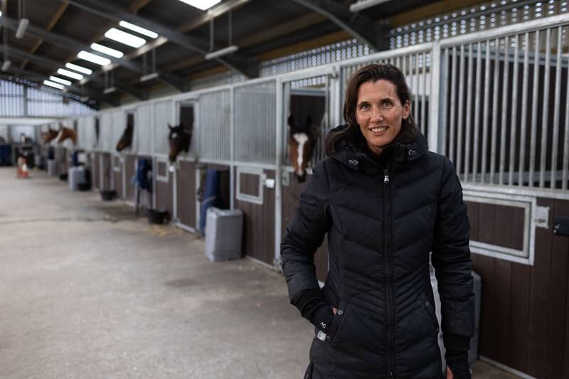 Annalisa Balding, who runs the stables with her husband Andrew, poses at Park House. 'We have about 50 horses owned by Arabs. They are so passionate about the sport and important for it,' she said.