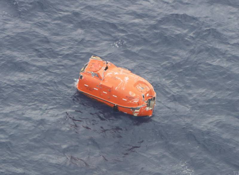 A life boat is found in the rescue site of capsized cattle ship 'Gulf Livestock 1' in the East China Sea. Japan Coast Guard, 10th Regional Coast Guard Headquarters via Getty Images