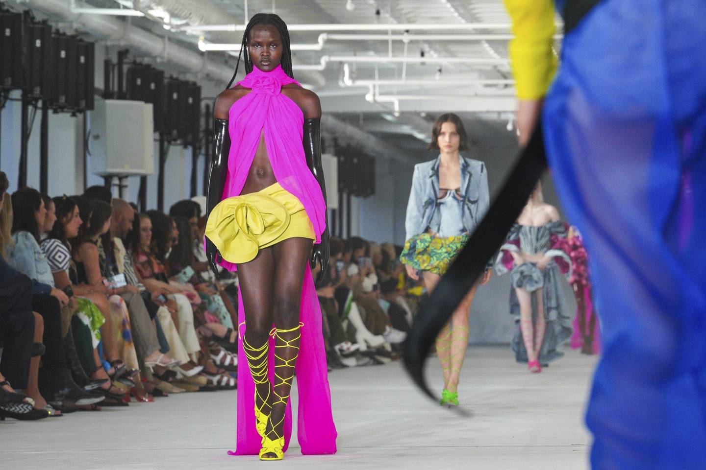 Shocking pink and yellow on the Prabal Gurung spring/summer 2023 runway at New York Fashion Week. AP 