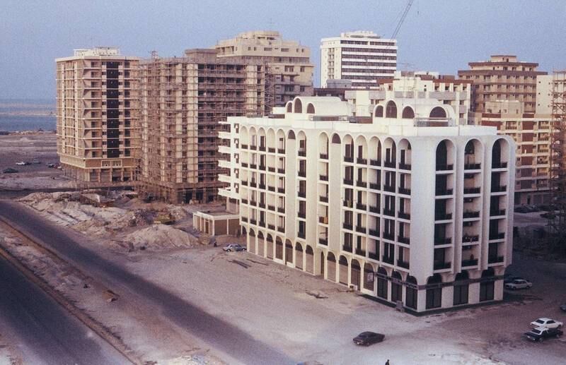 The Tourist Club area of Abu Dhabi in 1977. The neighbourhood, now known as Al Zahiyah, was then in the middle of a building boom.  