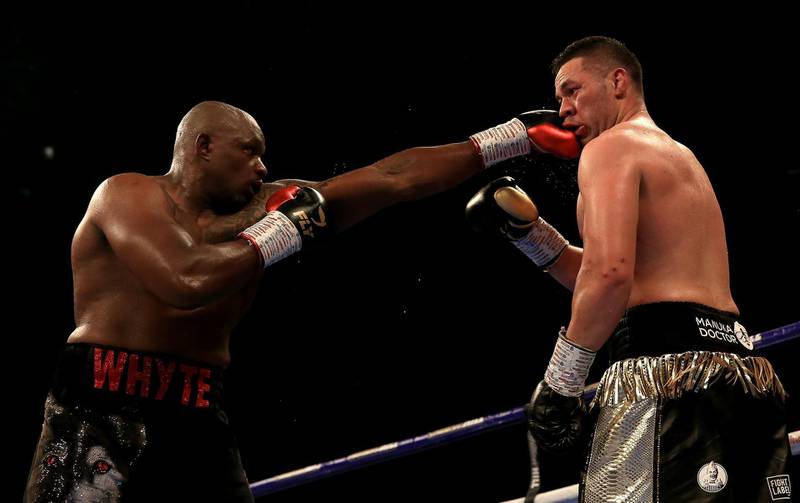 Dillian Whyte lands a punch on Joseph Parker. Getty Images