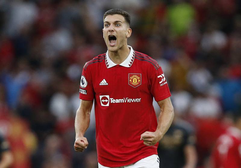Manchester United's Diogo Dalot celebrates after the 3-1 Premier League win over Arsenal at Old Trafford on September 4, 2022. Getty
