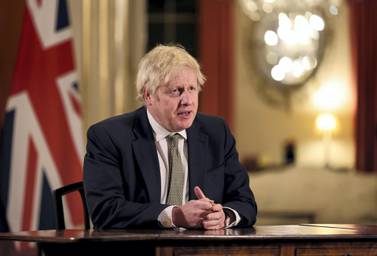 Britain’s Prime Minister Boris Johnson makes a televised address to the nation from 10 Downing Street, London. Pippa Fowles/No 10 Downing Street