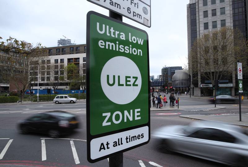 An information sign at Tower Hill in central London for the Ultra Low Emission Zone. PA