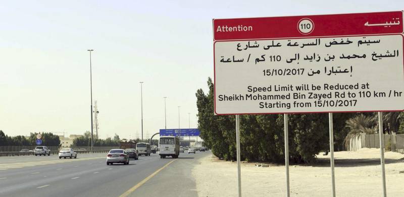 Speed limits will be reduced to 110kph on Mohammed bin Zayed Road and Emirates Road in Dubai from Sunday