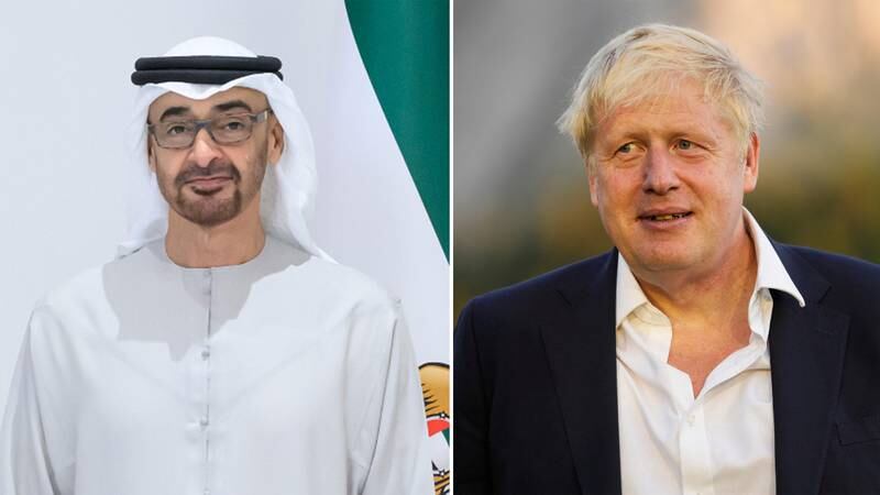 Sheikh Mohamed bin Zayed, President of the United Arab Emirates spoke on the phone to British Prime Minister Boris Johnson. Ministry of Presidential Affairs, Reuters