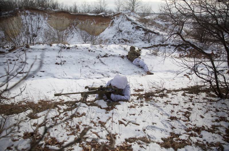 Snipers take part in military exercises at a firing ground in the Donetsk region, Ukraine. Reuters