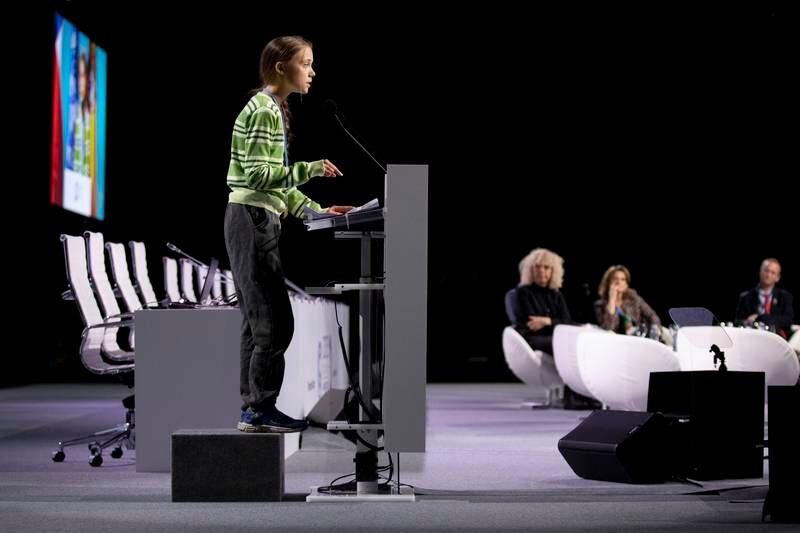 Greta Thunberg gives a speech during the Cop25 Climate Conference in December 2019 in Madrid, Spain. 