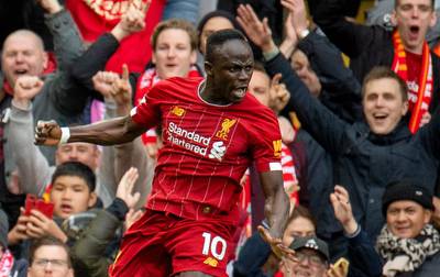 Liverpool's Sadio Mane celebrates after scoring his team's second goal at Anfield. EPA