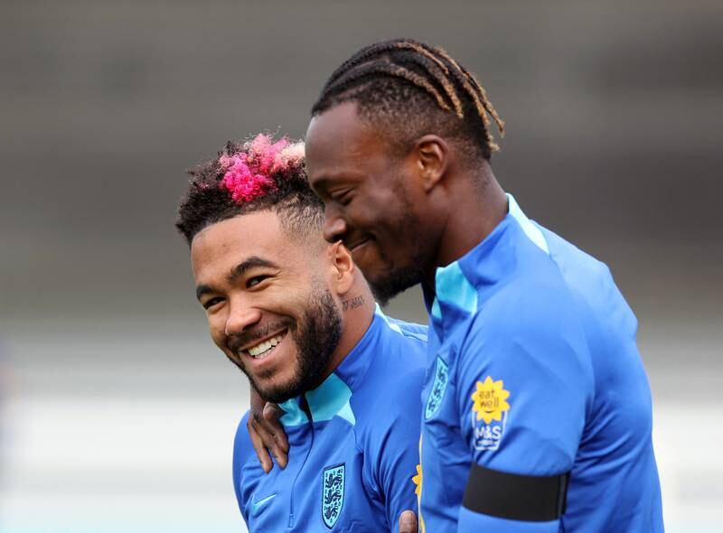 Reece James and Tammy Abraham during training. Reuters
