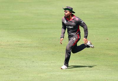 Dubai, United Arab Emirates - October 14, 2019: The UAE's Darius D'Silva during the ICC Mens T20 World cup qualifier warm up game between the UAE and Scotland. Monday the 14th of October 2019. International Cricket Stadium, Dubai. Chris Whiteoak / The National