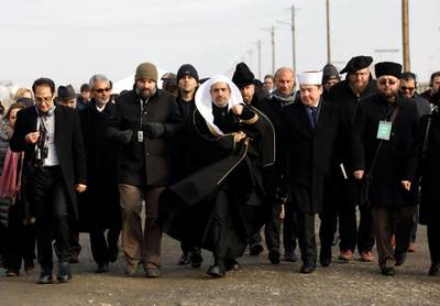 Mohammad Al-Issa visits the former Nazi German concentration and extermination camp Auschwitz II Birkenau. Reuters