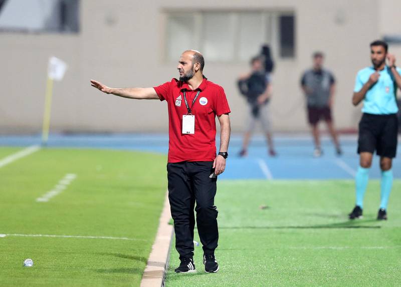 Sharjah, United Arab Emirates - May 15, 2019: Football. Sharjah manager Abdulaziz Alyassi during the game between Sharjah and Al Wahda in the Arabian Gulf League. Wednesday the 15th of May 2019. Sharjah Football club, Sharjah. Chris Whiteoak / The National