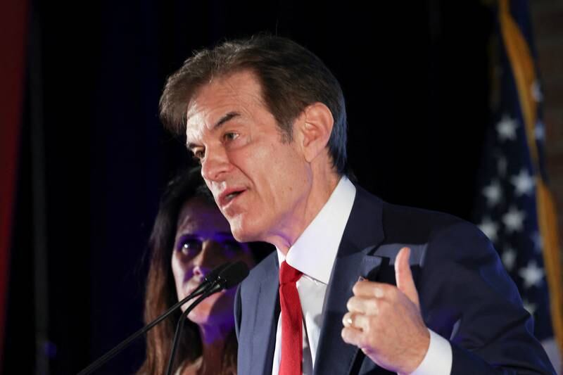 Pennsylvania Republican US Senate hopeful Dr Mehmet Oz speaks at his primary election night watch party in Newtown. Reuters
