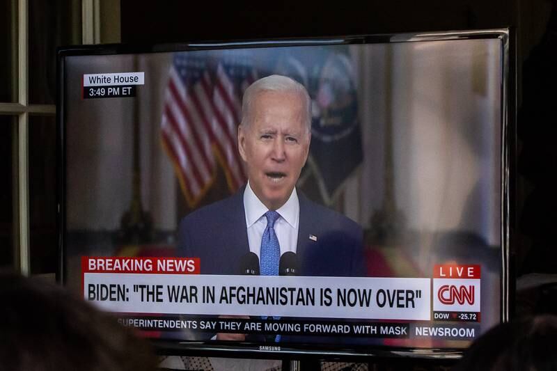US President Joe Biden addresses the nation on the US exit from Afghanistan after a failed 20-year war that he had vowed to end but whose chaotic last days are now overshadowing his presidency.  AFP