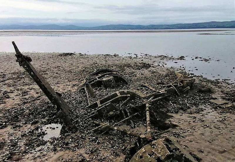 Wreckage from the Westland Dragonfly helicopter at Lough Foyle, Northern Ireland, on Thursday. PA