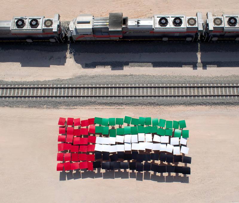 Abu Dhabi, UAE, 3 November, 2015: Etihad Rail, the developer and operator of the UAE’s national railway network, celebrated UAE Flag Day today 

Courtesy  Etihad Rail *** Local Caption ***  on04no-etihad_rail_flag.jpg