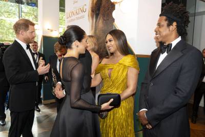Meghan meets Beyonce Knowles-Carter and Jay-Z as they attend the European Premiere of Disney's 'The Lion King' at Leicester Square in London, in July 2019. Getty Images