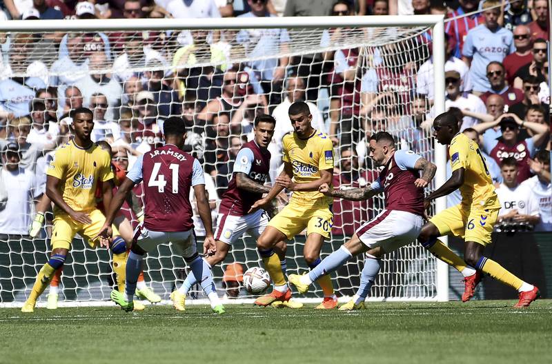 Aston Villa's Danny Ings scores the opening goal. AP
