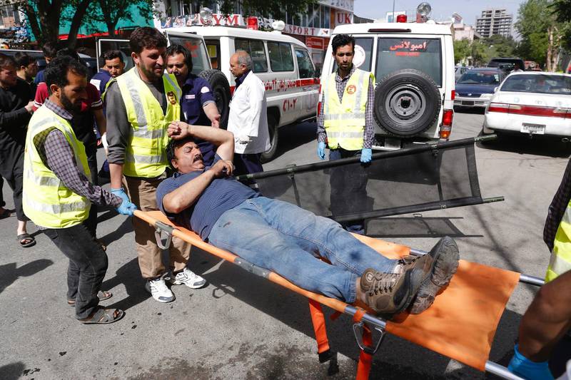 A man who was injured in a bomb blast is shifted to a hospital in Kabul, Afghanistan. Hedayatullah Amid / EPA