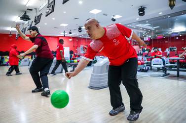 Saif Al Hashmi has 40 Special Olympics medals for swimming but is now competing in bowling for the UAE. Victor Besa / The National