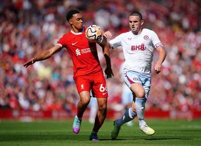 Trent Alexander-Arnold 8: Some of his through-balls to teammates were magnificent when he tucked into midfield and one of those started move that led to Liverpool’s second goal. Limped off in second half which will be concern for Liverpool and England. PA