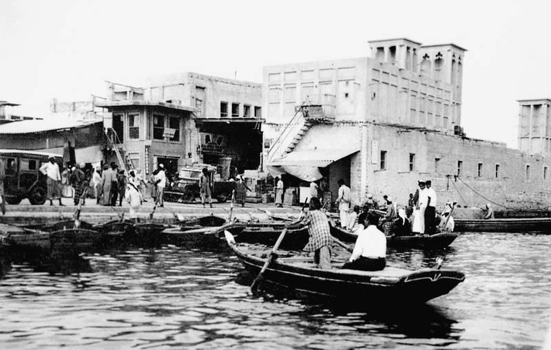 Fishermen dock in Dubai harbour in 1960.