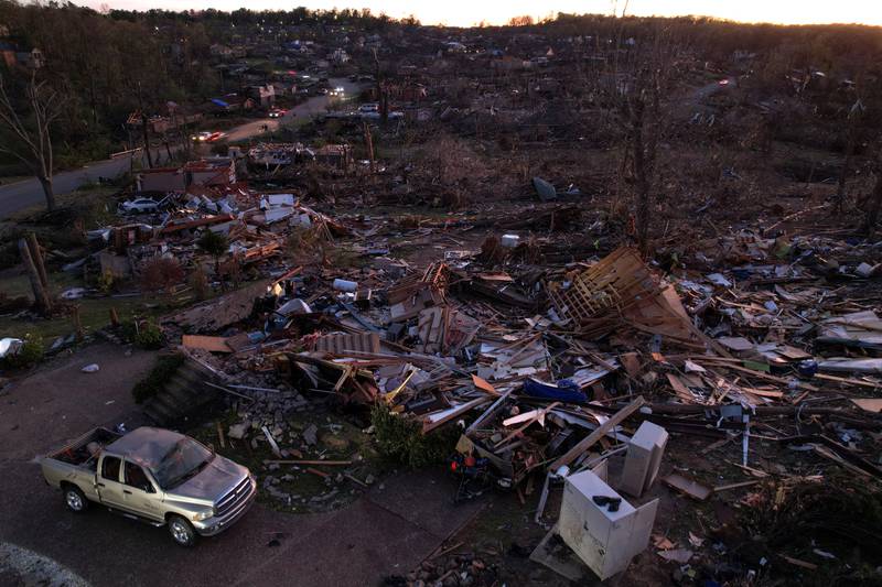 Homes flattened by a tornado in Little Rock, Arkansas, after storms tore through the US South and Midwest. Reuters