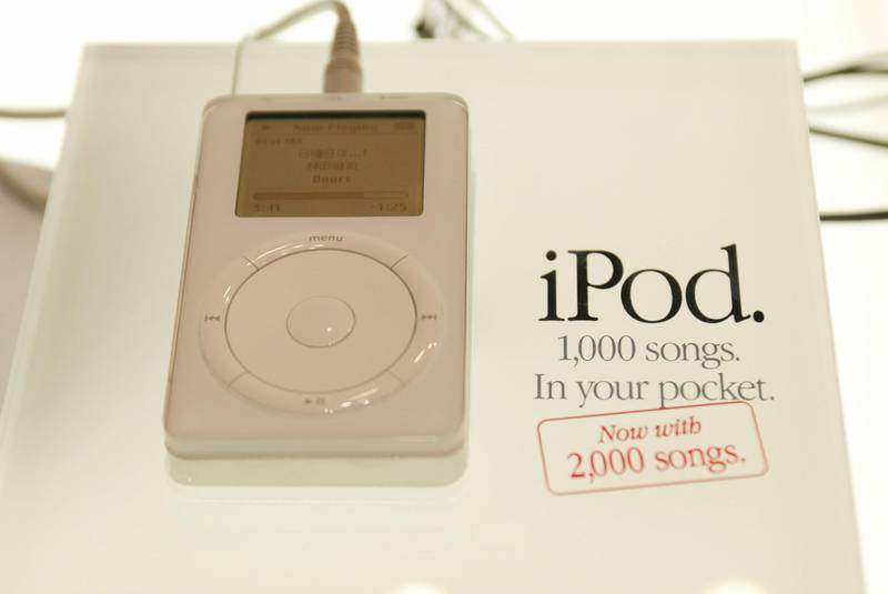 402687 07: The new iPod is on display on the opening day of the Macworld Expo trade show March 20, 2002 in Tokyo, Japan. The annual conference will be held until March 23, and is expected to draw 180,000 visitors. (Photo by Koichi Kamoshida/Getty Images)
