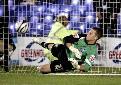 Football - Shrewsbury Town v Ipswich Town Carling Cup First Round - ProStar Stadium - 09/10 - 11/8/09 
Ipswich's Shane Supple saves a penalty from Shrewsbury's Jake Robinson (not pictured) 
Mandatory Credit: Action Images / Alex Morton 
Livepic - MT1ACI6237868