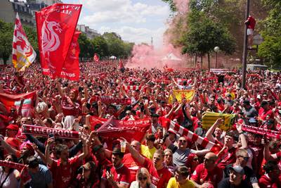 Thousands of Liverpool supporters in a fan zone in Paris, ahead of the Champions League Final at the Stade de France against Real Madrid. PA