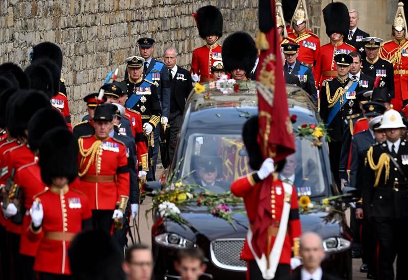 The hearse arrives at Windsor Castle for the committal service. Getty Images