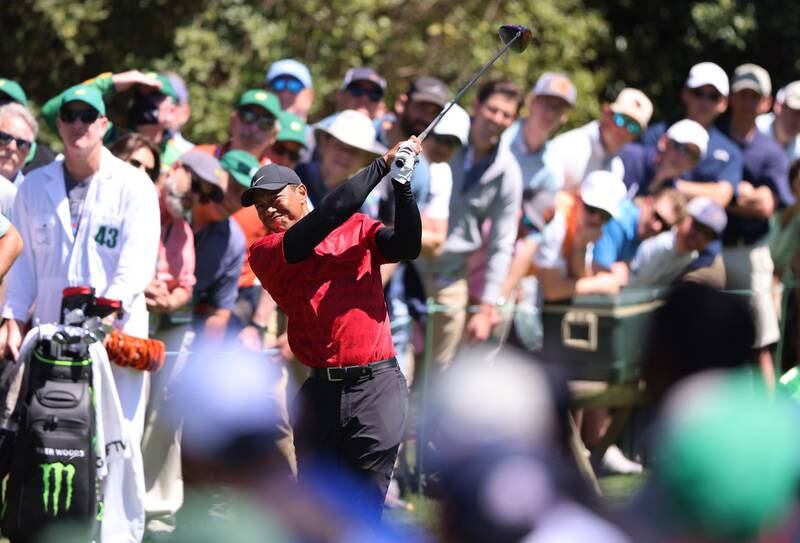 Tiger Woods hits his tee shot on the 15th hole during the final round of the Masters. EPA