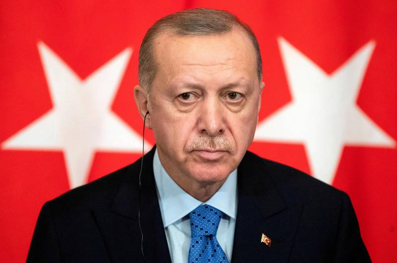 FILE PHOTO: Turkish President Tayyip Erdogan attends a joint news conference with Russian President Vladimir Putin (not pictured) following talks in Moscow, Russia March 5, 2020. Pavel Golovkin/Pool via REUTERS//File Photo