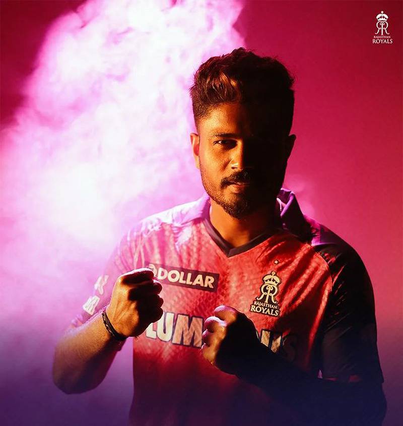 Rajasthan Royals captain Sanju Samson with their IPL 2023 jersey. @rajasthanroyals / Instagram