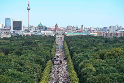 Germans take part in a demonstration to protest against the current lockdown measurements in Berlin. AFP