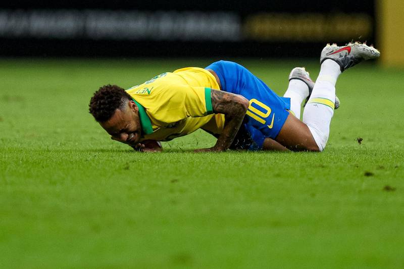 BRASILIA, BRAZIL - JUNE 05: Neymar Jr. of Brazil reacts during the International Friendly Match between Brazil and Qatar at Mane Garrincha Stadium on June 5, 2019 in Brasilia, Brazil. (Photo by Buda Mendes/Getty Images)