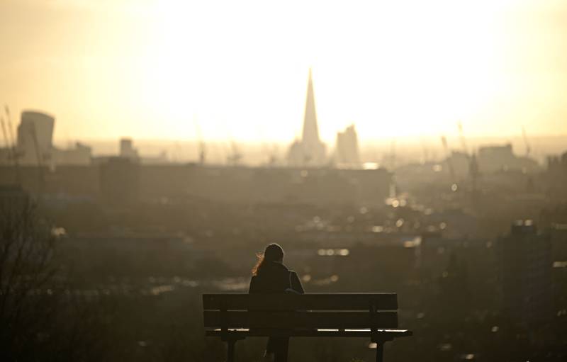 The London skyline, as seen from Hampstead Heath, early in the morning. AFP