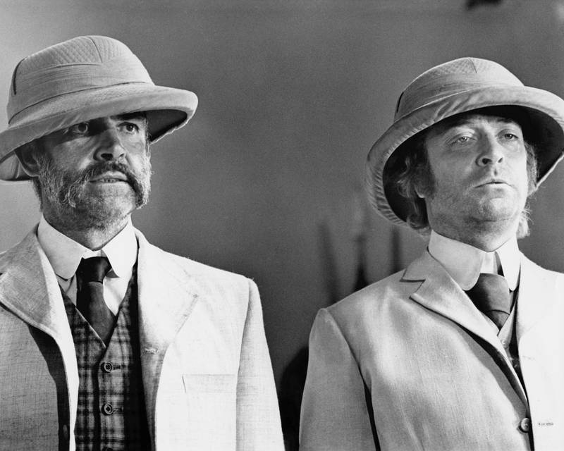 British actors Michael Caine (right) as Peachy Carnehan and Sean Connery (left) as Daniel Dravot in the film 'The Man Who Would Be King, 1975. (Photo by Silver Screen Collection/Getty Images)
