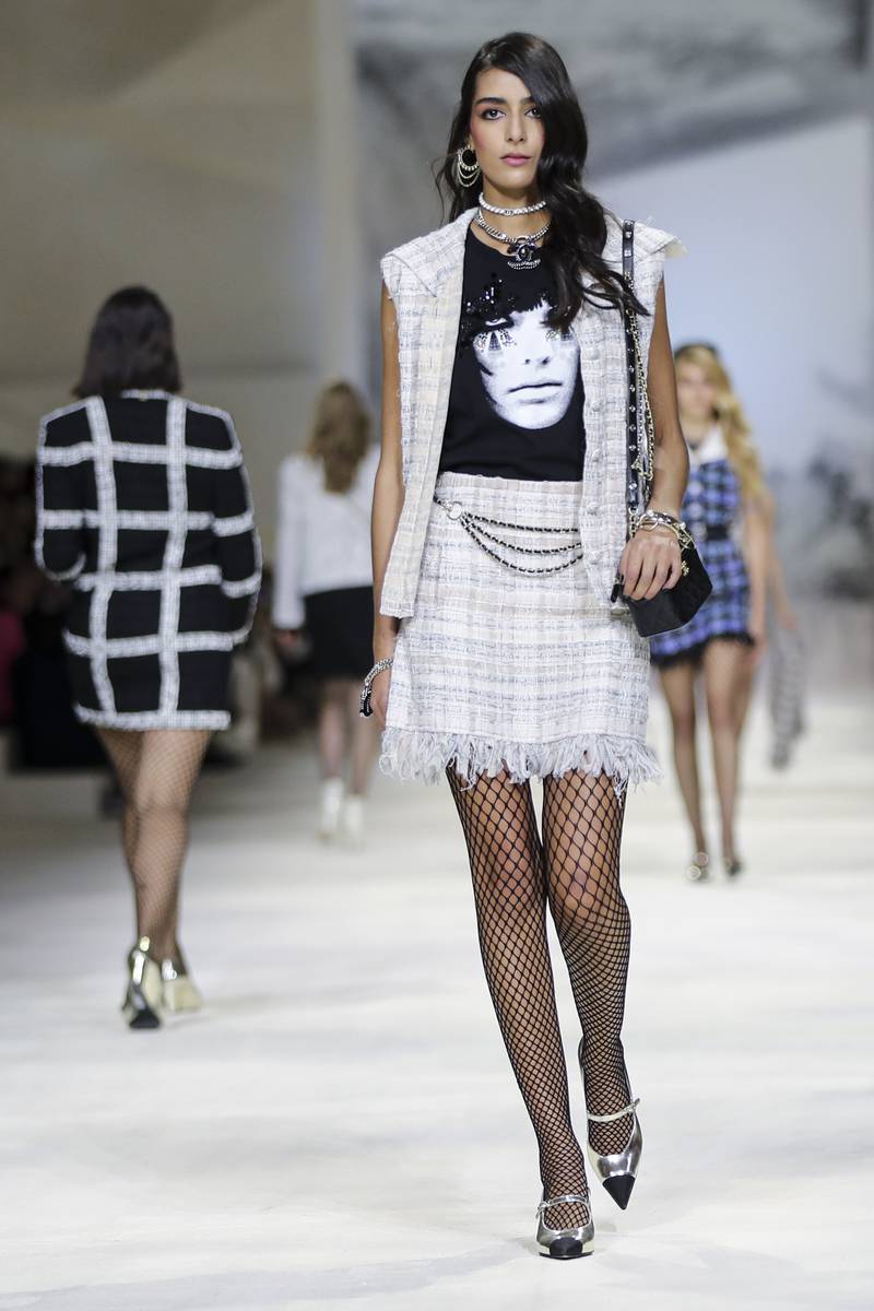 Chanel's signature tweed was mixed with modern touches