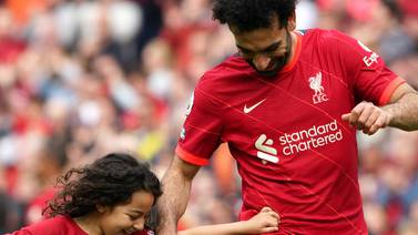 An image that illustrates this article Mohamed Salah's daughters star on the pitch at Anfield - in pictures