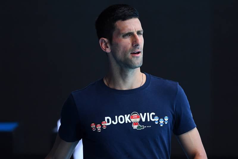 Novak Djokovic of Serbia is seen during a training session at Melbourne Park. EPA