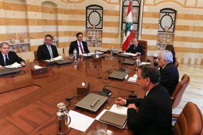 Lebanese President Michel Aoun heads the first meeting of Prime Minister Hassan Diab's newly formed government. AFP