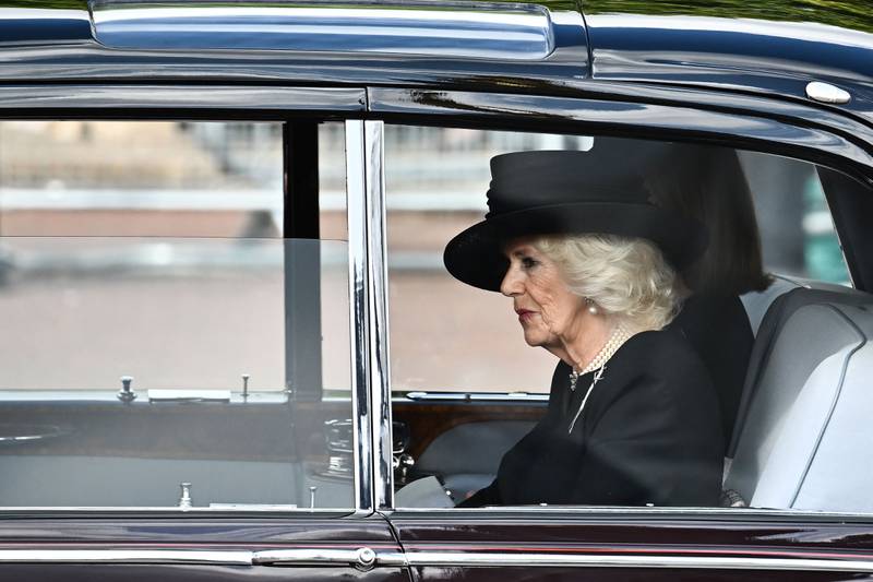 Queen Consort Camilla arriving at Buckingham Palace. AFP