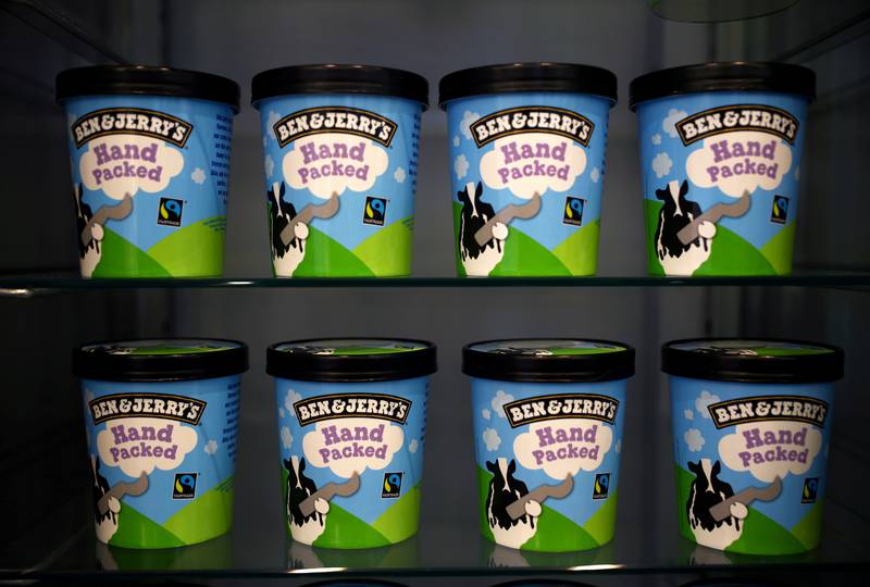 Tubs of Ben & Jerry's ice cream with the Fair Trade logo on sale in a shop in the UK. The company was bought by Unilever in a $326m deal in 2000. Reuters