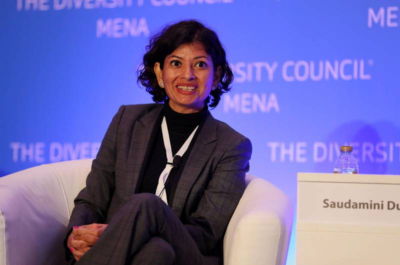 DUBAI ,  UNITED ARAB EMIRATES , JULY 3 – 2019 :- Saudamini Dubey, managing director of Accenture Digital in the Middle East and Turkey speaking during the Launch of the Diversity Council MENA held at Emerald Palace Kempinski on Palm Jumeirah in Dubai. ( Pawan Singh / The National ) For Business. Story by Nada