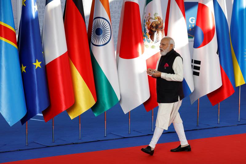 Indian Prime Minister Narendra Modi at the G20 leaders' summit in Rome, 2021. India is also getting ready to assume the presidency of the forum this year, which represents the world’s major economies. Reuters