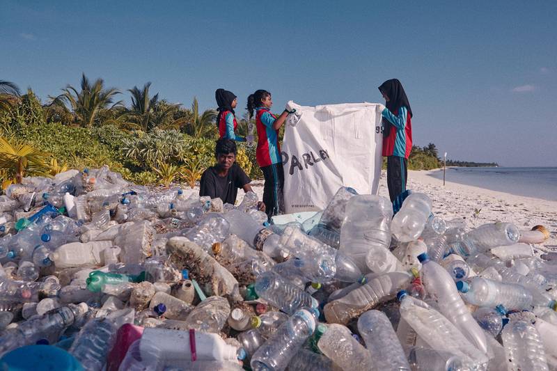 Children in the Maldives collection plastic waste with Parley for the Oceans