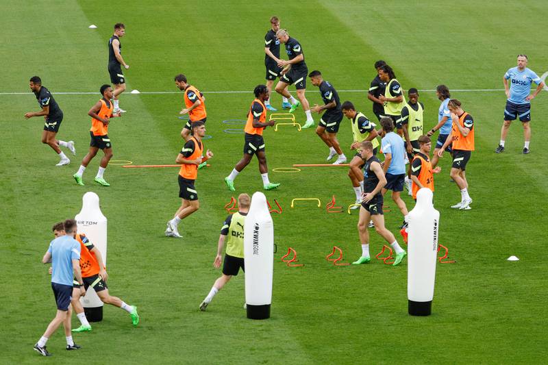 Manchester City players during training at the Lambeau Field. AFP